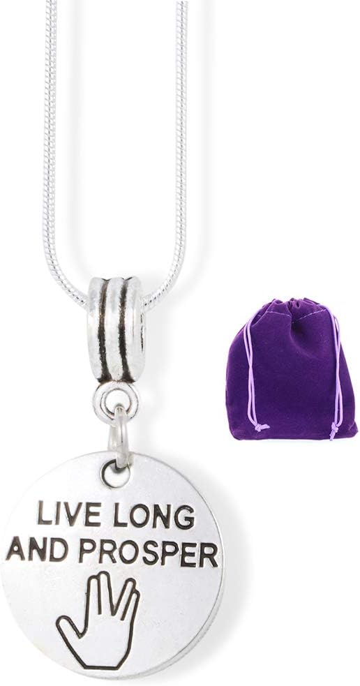 Live Long and Prosper Necklace - Stainless Steel Snake Chain Necklace with Metal Alloy Charm - Ideal Star Trek Gifts for Fans of Star Trek Strange New Worlds - Elegant and Durable Jewelry for Trekkies