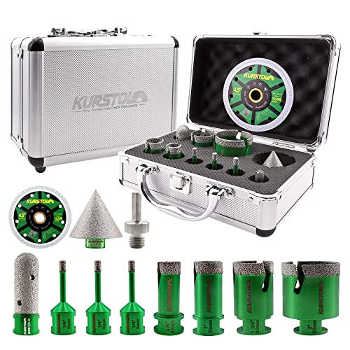 Diamond Core Drill Bits Kit - 11pcs 6/6/6/20/25/35/50mm+2" Beveling Chamfer Bit+3/4" Finger Milling Bit+Triangle Adapter to 5/8-11" Thread+4.5" Cutting disc for Porcelain Ceramic Tile Granite