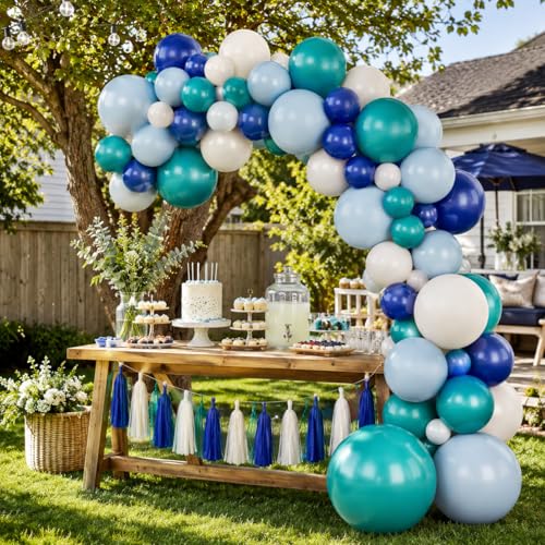 Image of Dark Green Navy Blue Balloons, 50Pcs 12 Inch Ivory White Latex for Party
