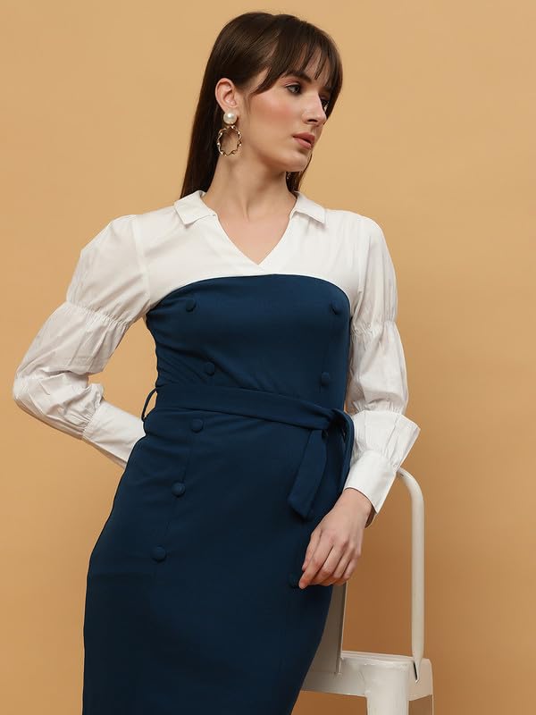Image of BEATNIK Casual Wear Peter Pan Full Sleeve Blue Womens Dresses