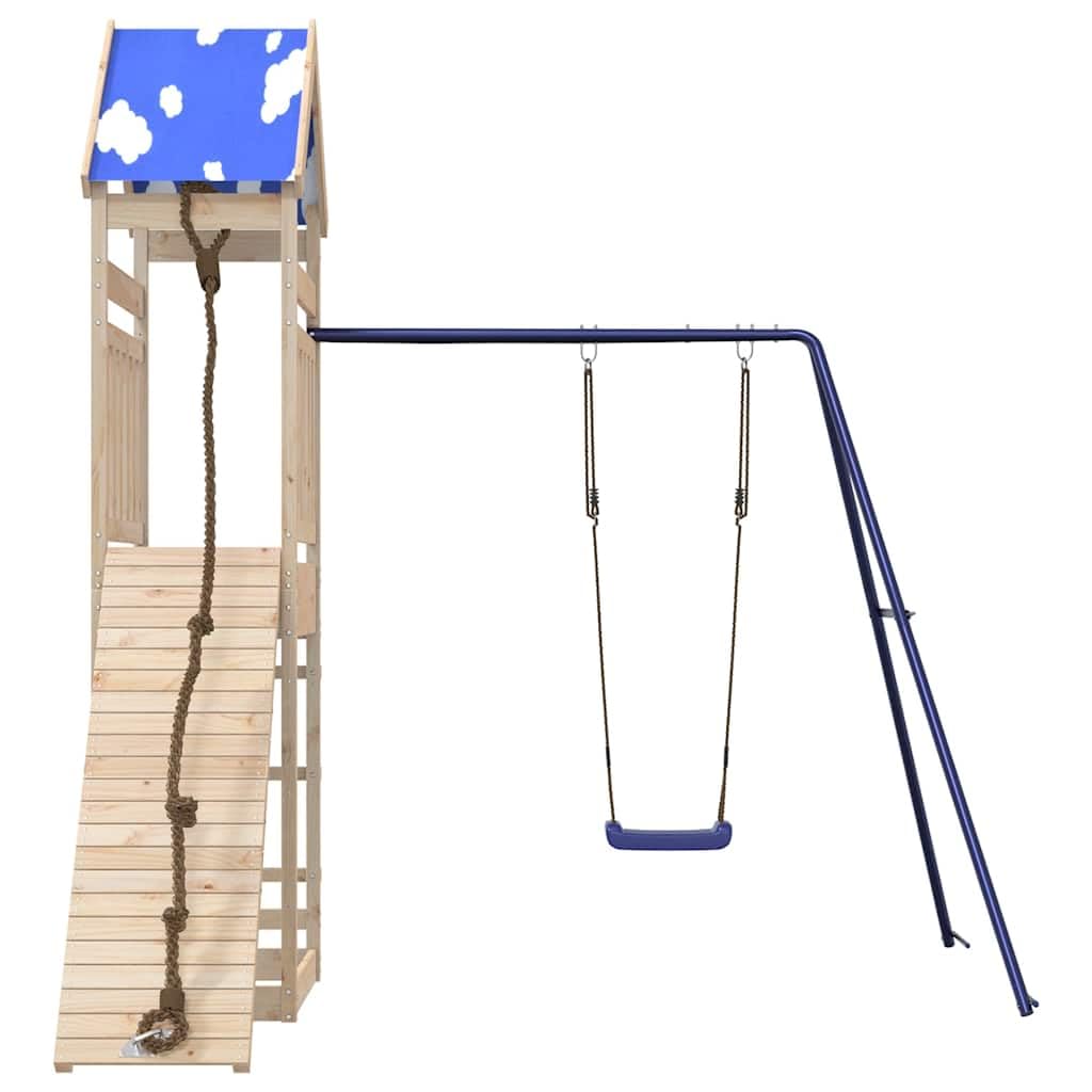 Spielturm Massivholz Kiefer mit Schaukel, Klettergerüst, Sandkasten und Rutsche für Garten, Outdoor Kinderspielplatz mit Kletterwand, Strickleiter und stabilem Rahmen für Bewegung und