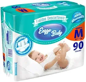 Fralda Descartável Infantil Enzzo Baby Pacotão Diurna Noturna com Fita (M: 90 Fraldas)