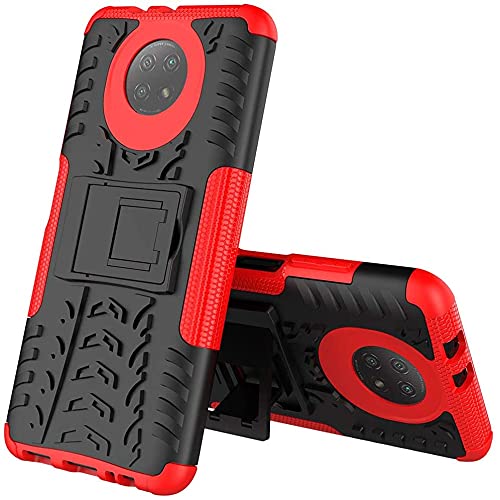 Funda para móvil Xiaomi Redmi Note 9 5G / Redmi Note 9T con Soporte Protección 360 Grados 2 en 1 Carcasa Dura Resistente Antigolpes Rugged Armor Case (Xiaomi Redmi Note 9T/Redmi Note 9 5G, Rojo)