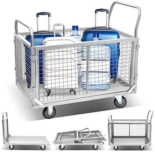 Datanly Opvouwbare steekwagen, zware duwkar met kooi, 4-in-1, opv...