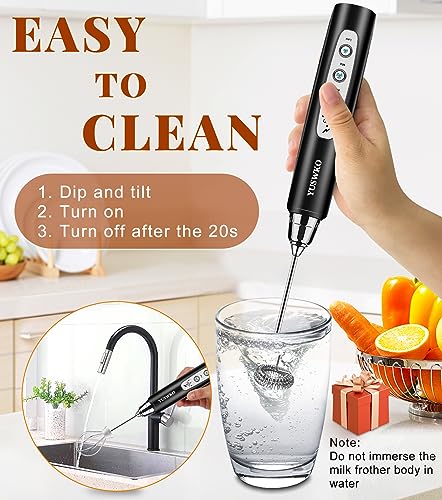 Image of YUSWKO Milk Frother Handheld for Coffee, Rechargeable Drink Mixer with 3 Heads 3 Speeds Electric Coffee Frother Whisk, Gift for Many Occasions and Festival