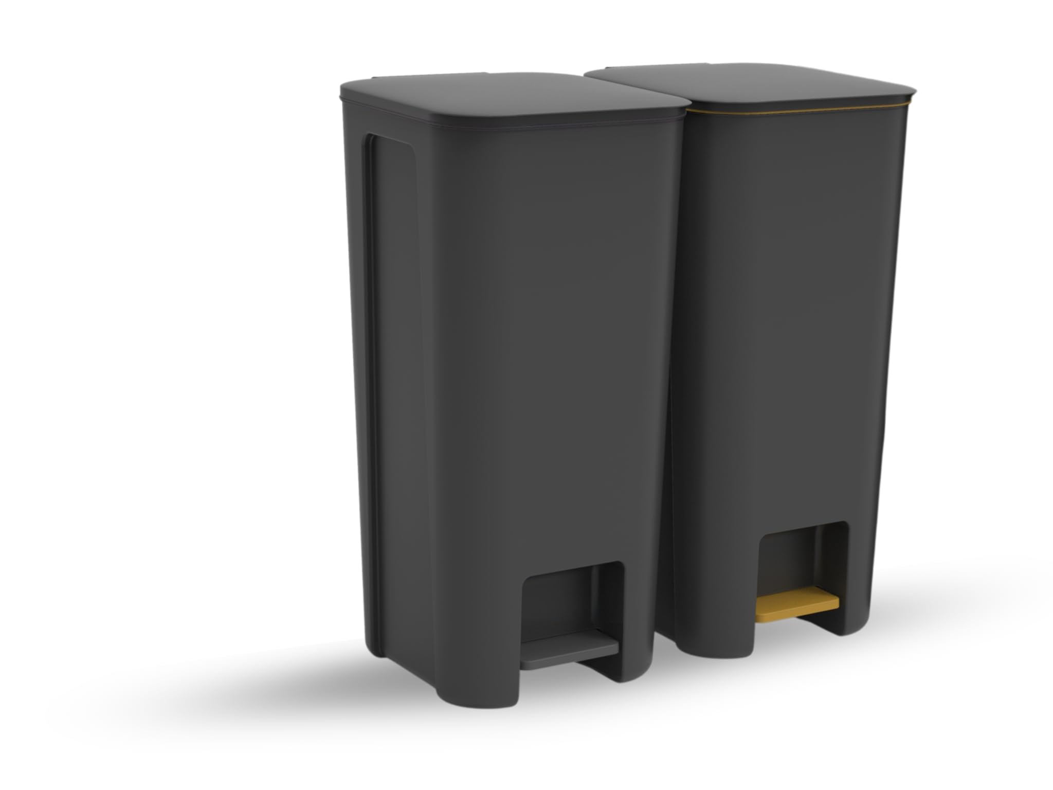 Treteimer Set x40L Grau, Tretmülleimer mit Pedal und Deckel, Mülleimer, Mülltrennsystem für Papier, Kunststoff, Küchenmülleimer Recycling, Küche