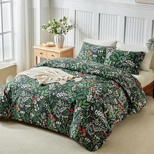 Image of Lekesky King Size Reversible Duvet Cover, Duvet Cover King Size 3 Piece Romantic Garden Microfiber Botanical Bedding Set with Zipper Closure Corner Ties