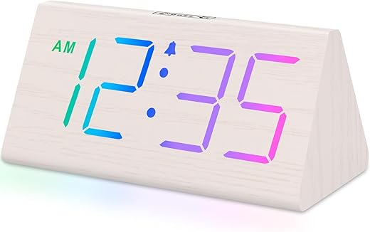 Dream Sky Wooden Digital Alarm Clock for Bedroom RGB Electric Desk Clock with Large Numbers, USB