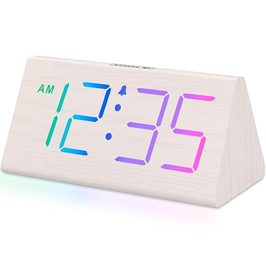 Dream Sky Wooden Digital Alarm Clock for Bedroom RGB Electric Desk Clock with Large Numbers, USB
