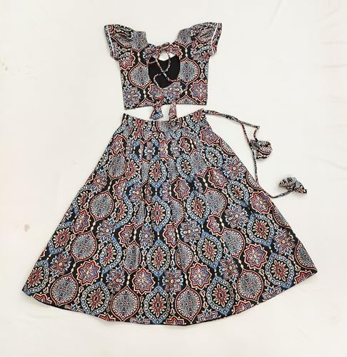 Image of E-Sqare Kids Girls Multicolour Bandhani Print Lehenga Choli Set | Ethnic Wear Dress | Readymade Clothing Set | 2 to 8 Years