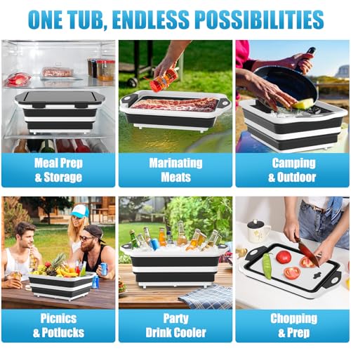 HI NINGER BBQ Prep Tub with Lid, Collapsible Camping Sink with Colander, Cutting Board & Knife Set for Grilling, Smoking & Outdoor Cooking, Collapsible Wash Basin for RV Camping Essentials - Image 5
