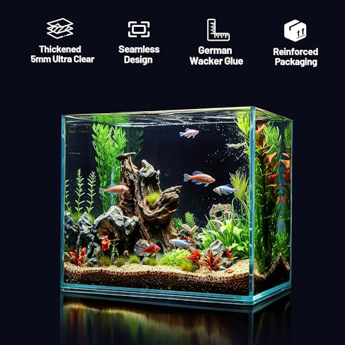 Ultra Clear Glass Fish Tank 3.5 Gallon, 5mm Thickened Rimless Aquarium Tank Low Iron, Nano Aquarium for Betta Gold Fish Shrimp,14.5”L x 5.1”W x 10.6”H - Image 3