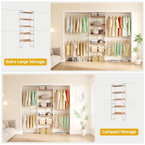 DWVO Clothing Rack with Sheves, Adjustable Closet System with 4 Hanging Area, Versatile Storage Solution for Home & Closet