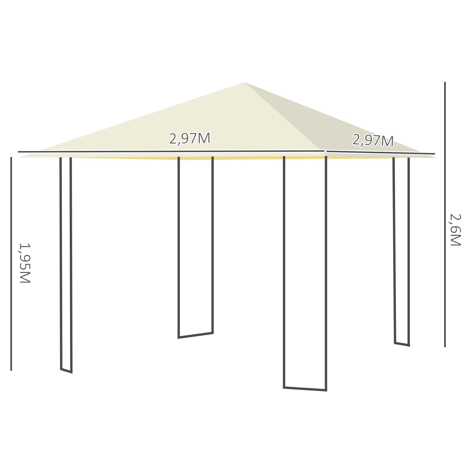 Outsunny Cenador de Jardín Gazebo 3x3x2,6 m con Marco de Acero Patio Crema | Pabellón de Exterior, 8 Orificios de Drenaje, Impermeable
