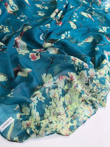 Image of GERINLY Scarfs for Women Lightweight Cotton Feel Scarves Floral Birds Print