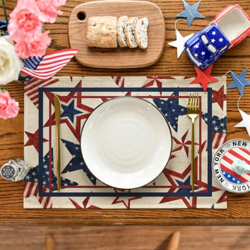 Artoid-Mode-Stars-Stripes-Patriotic-4th-of-July-Placemats-Set-of-4-12×18-Inch-Memorial-Day-Table-Mats-for-Party-Kitchen-Dining-Decoration-Beige Artoid Mode Stars Stripes Patriotic 4th of July Placemats Set of 4 12×18 Inch Memorial Day Table Mats for Party Kitchen Dining Decoration Beige