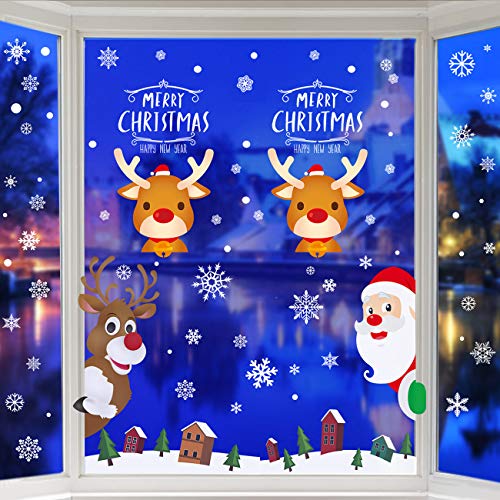 HAUSPROFI Pegatinas Navidad para Ventanas, Navidad Pegatina de Pared, Pegatina Copo de Nieve Navidad, Decoración de Navidad para Ventana de Casa y Tienda, Reutilizable PVC Pegatinas Navidad