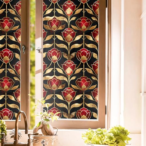 Vinilo decorativo para ventana 40x300 cm rojo dorado miniatura 1