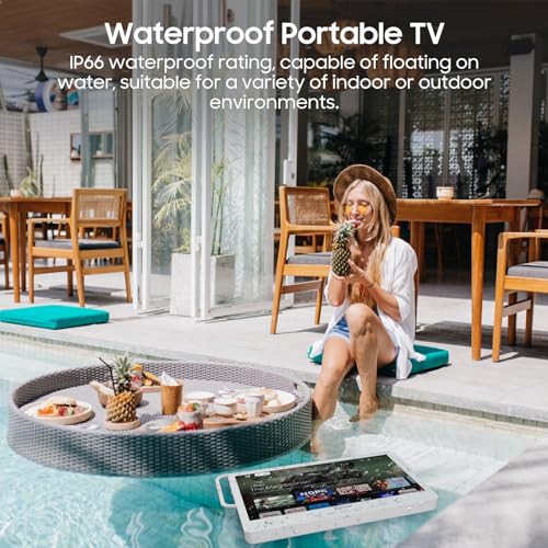 SYLVOX Smart Portable TV, 15.6'' Rechargeable Television 12V 10000mAh Battery Operated TV, IP66 Waterproof, Wireless, Google Assistant, Small Television for Bedroom Bathroom Kitchen Camping