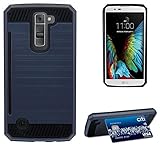 Beyond Cell Dark Navy Blue Brushed Metal Design Shell CASE Rugged TPU Rubber Hard Cover with Card Stand for LG K7 and LG Tribute 5 (LG LS675, LG MS330, Sprint, MetroPCS, Boost Mobile)