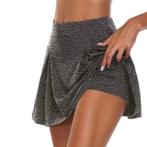 ZZQ/JK Frauen Sport Kurzer Rock, 2 In 1 Sport Kurzer Rock, Tennis, Golf Sport Rock, Frauen Elastischer Lauf Rock (Color : Gray, Size : XXL)