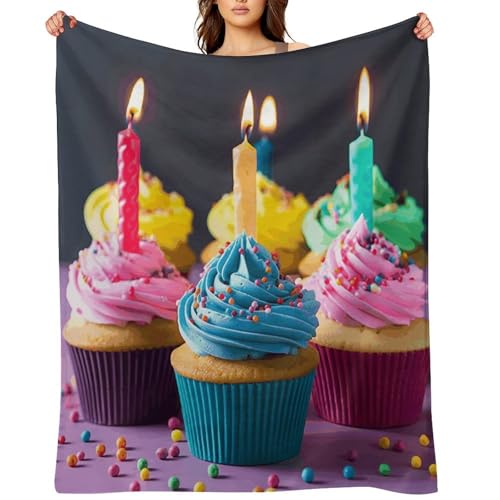 Colorful Happy Birthday Cupcakes Blankets Cozy Soft Throw Blankets for