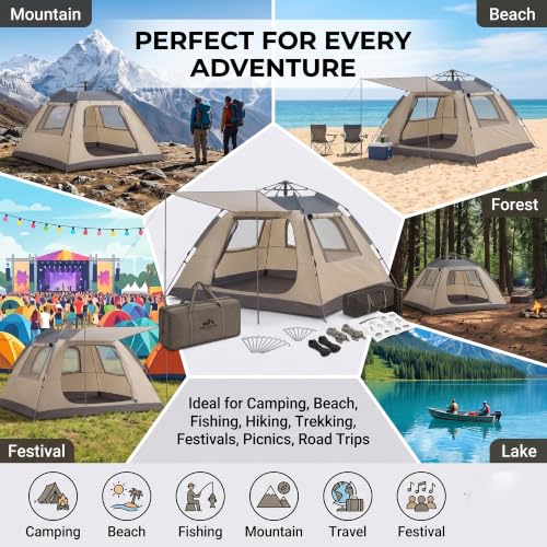 Image of Coku Automatic Camping Tent for 6 Person, Instant Pop-Up Waterproof Tent with UV Protection, Lightweight Portable Outdoor Tent for Camping, Hiking, Trekking, Beach & Travel