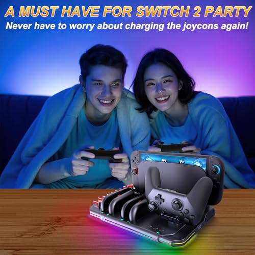 Base de carga magnética Switch2, soporte con 4 controladores, base de carga, ventilador, 9 modos RGB, 10 ranuras para tarjetas, soporte para controlador - imagen 7