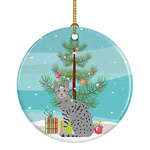 Caroline's Treasures Egyptian Mau Cat Merry Christmas Ceramic Ornament Christmas Tree Hanging Decorations for Home Christmas Holiday, Party, Gift, 3 in, Multicolor
