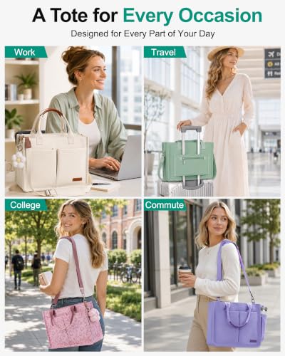 Image of FIORETTO Womens Canvas Tote Bag Purse with Individual Compartment, Zipper Top, Reinforced Bottom & Luggage Sleeve