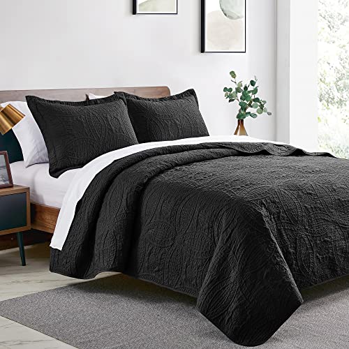 Love's cabin Twin Quilt Set Black Bedspreads - Soft Bed Fall Lightweight Bedspread Comforter - Modern Style Coin Pattern Coverlet for All Season - 2 Pieces (1 Quilt, 1 Pillow Sham)