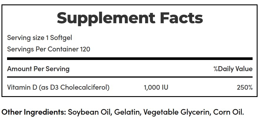Nature's Bounty Vitamin D3 Vitamin Supplement, 120 Softgels - image 7