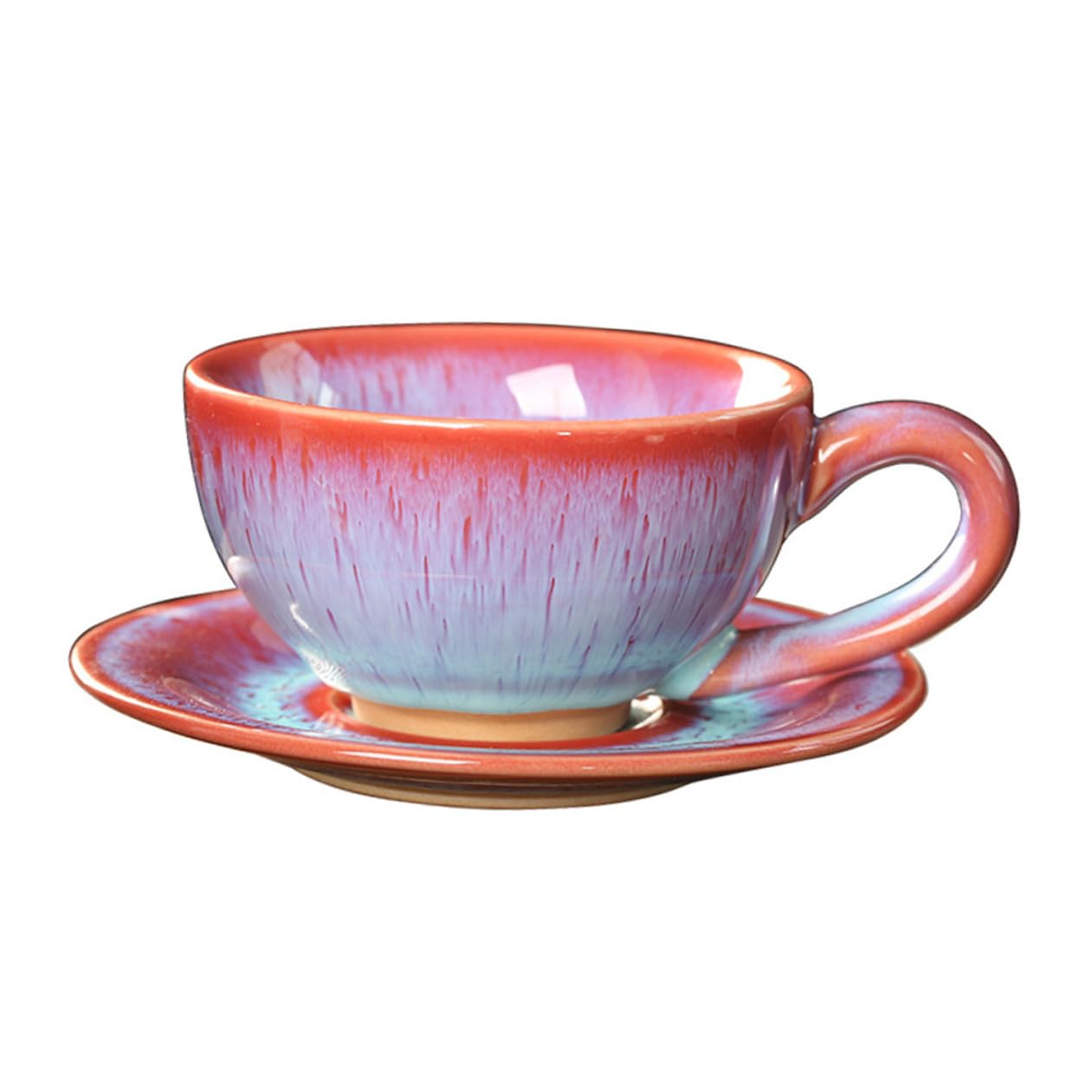 Tasse à café rouge en céramique anti-tache Baluue avec soucoupe ergonomique stable