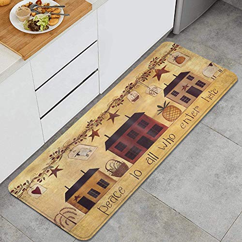 Autumn Fall Country Barn Stars House Rustic Berry And Patriotic Star Thanksgiving Anti Fatigue Kitchen Mat Comfort Floor Mats Non-Slip Oil Stain Resistant Easy To Clean Kitchen Rug #TOP8