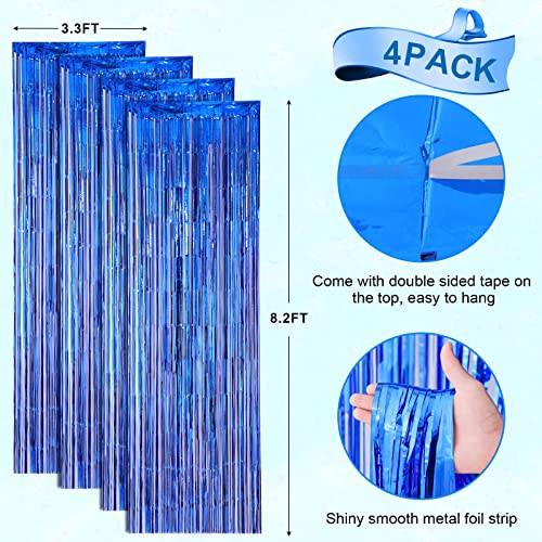 Image of Voircoloria 4 Pack Dark Blue Foil Fringe Backdrop Curtains, Tinsel Streamers Birthday Party Decorations, Fringe Backdrop for Birthday, Graduation, Disco Party Decorations