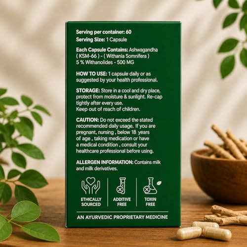 Image of Ashwagandha KSM-66 | Clinically Proven 500mg Dosage | 5% Withanolides for Max Results | 100% Pure Root Extract | Stress Relief, Energy & Recovery Support | World's Strongest Ashwagandha | 60 Capsules
