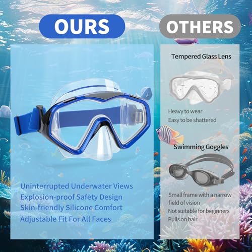 Diving Mask, Adults Swimming Goggles with Nose Cover, Anti-Leak Silicone Adult Snorkel Mask, Wide View Swim Goggles with Fabric Strap and Ultra Clear PC Lens by iGym - Image 5