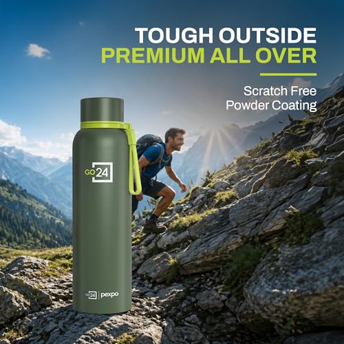 Go24 pexpo Stainless Steel Water Bottle 1 LTR Military Green (Single) - Image 5