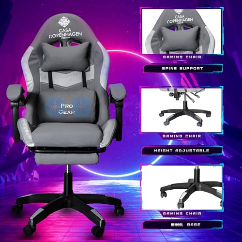 Image of Casa Copenhagen Designed in Denmark, High-Back Fabric Gaming Ergonomic Chair with Advanced Mechanism & Electric Back Massager, Luxurious Memory Foam Seating & Multi Function Arm-Rest - Grey & Grey