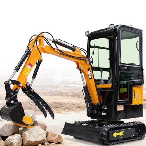 MMS 1 Ton Mini Excavator with Enclosed Cab, Hydraulic Thumb & Quick-Change Coupler, Compact Crawler Digger for Demolition, Trenching, Landscaping, and Material Handling