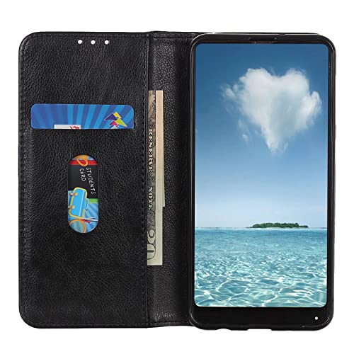 Coque Motorola Moto G35 5G étui portefeuille à rabat en cuir noir à motif litchi - 4