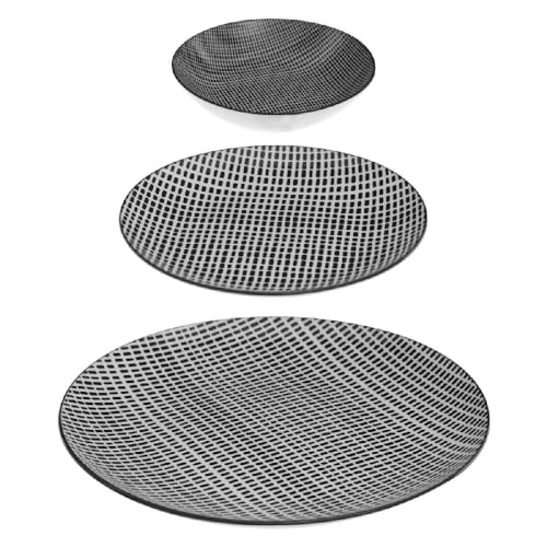 Secret de Gourmet - Servicio cuadrado 'bohemia' de 18 piezas en blanco y negro