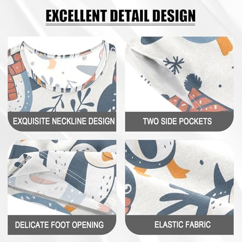 ALAZA Penguin Leaves Cartoon Pajamas Short Sleeve 2 Piece Sleepwear Top and Bottom Pajama Set Unisex4
