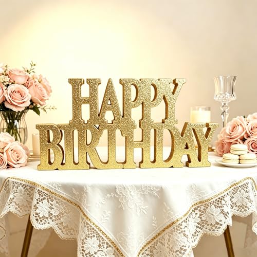 Gold Happy Birthday Sign Centerpiece for Table Standing Birthday Table Decorations Champagne Birthday Decorations for Women Letrero De Happy Birthday Centros De Mesa Para Cumpleaos (Glitter Gold)