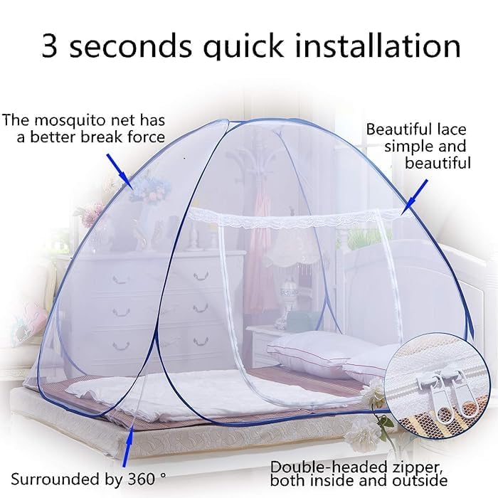 Image of Mosquito Net for King Size Double Bed | Double Door Zipper | Ultra Fine High-Density Mesh | Strong Spring Steel Frame | Breathable, Washable 78 x 72 Inch| (Double Bed)
