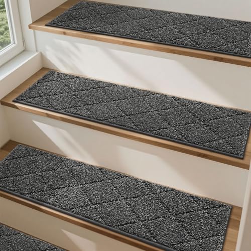 COSY HOMEER Full Edge Wrapping Stair Treads,70×22 CM Non-Slip Carpet Mat for Indoor Stairs, Single Color Polyester Stair Tread Runners…