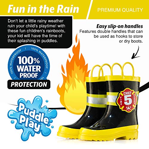 Puddle Play Rubber Rainboots 100% Waterproof - Easy-on Handles Yellow Fire Chief Size 1 Little Kid4