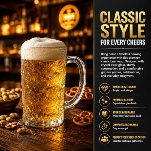 Image of WRINGO Premium Beer Glasses 450 ML Beer Mug, Traditional Beer Mug Glasses Set, Perfect for Everyday Drinking,Cocktail Bars Home (Set of 2)