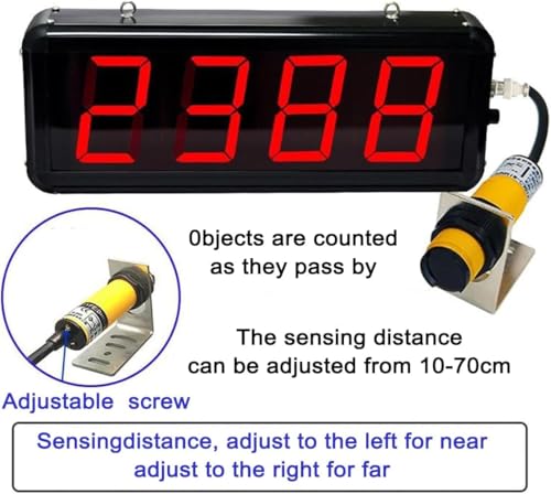 Contatore Digitale a LED - Contatore a Nastro trasportatore a 4 cifre Fino a 9999, sensore con Portata di 70 cm per fabbriche, Linee di Produzione e officine.,
