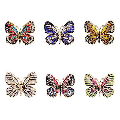 Weimanjewelry Lot 6Pcs Multicolor Rhinestone Crystal Butterfly Brooch Pin Set For Women (Style 2) #TOP6